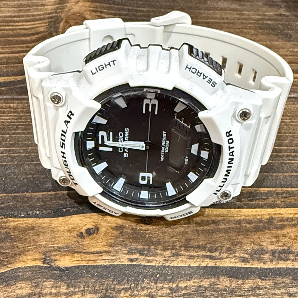 Casio White Resin Sport Watch with Black Dial